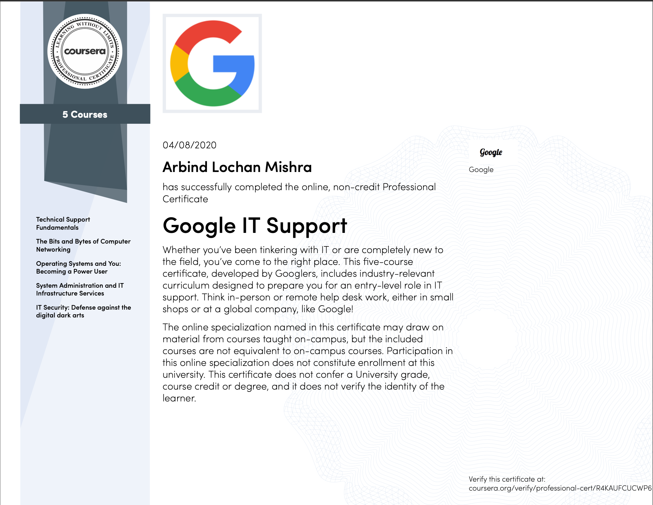 Google IT Support Specialzation